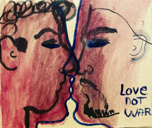 Love not war-ceasefire-water paint on cardboard-24cm x 24cm (9"x8")